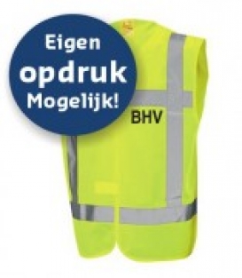 Reflectievest BHV met opdruk borst en rugzijde, fluor geel